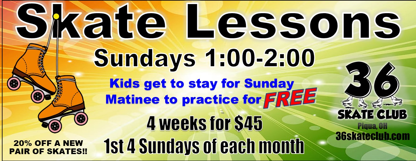 36 Skate Club beginner skate lessons schedule graphic